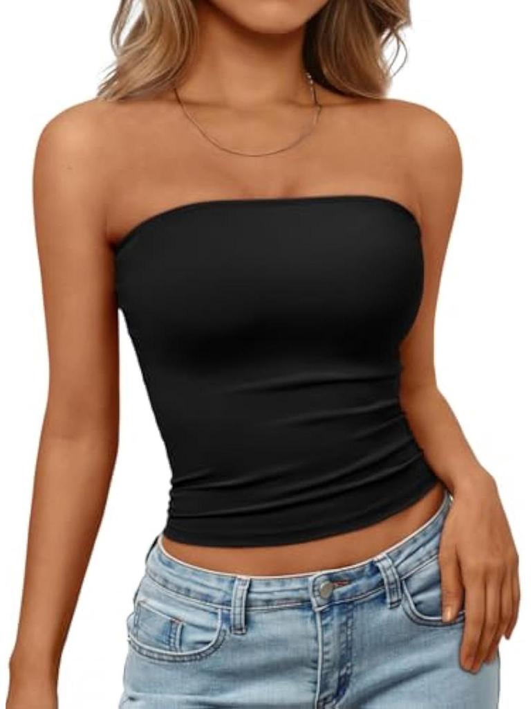 Damen Bandeau gerafftes Crop-Top - Lässig, Vielseitig, Eng anliegend
