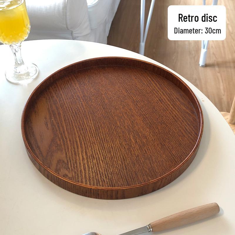 Wooden Retro Cake Stand & Tea Tray - Round Dessert & Storage Plate for Home or Cafe