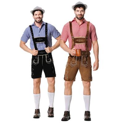 בגדי פסטיבל בירה מסורתית גרמנית חולצה משובצת עם כובע תלוי שלושה חלקים