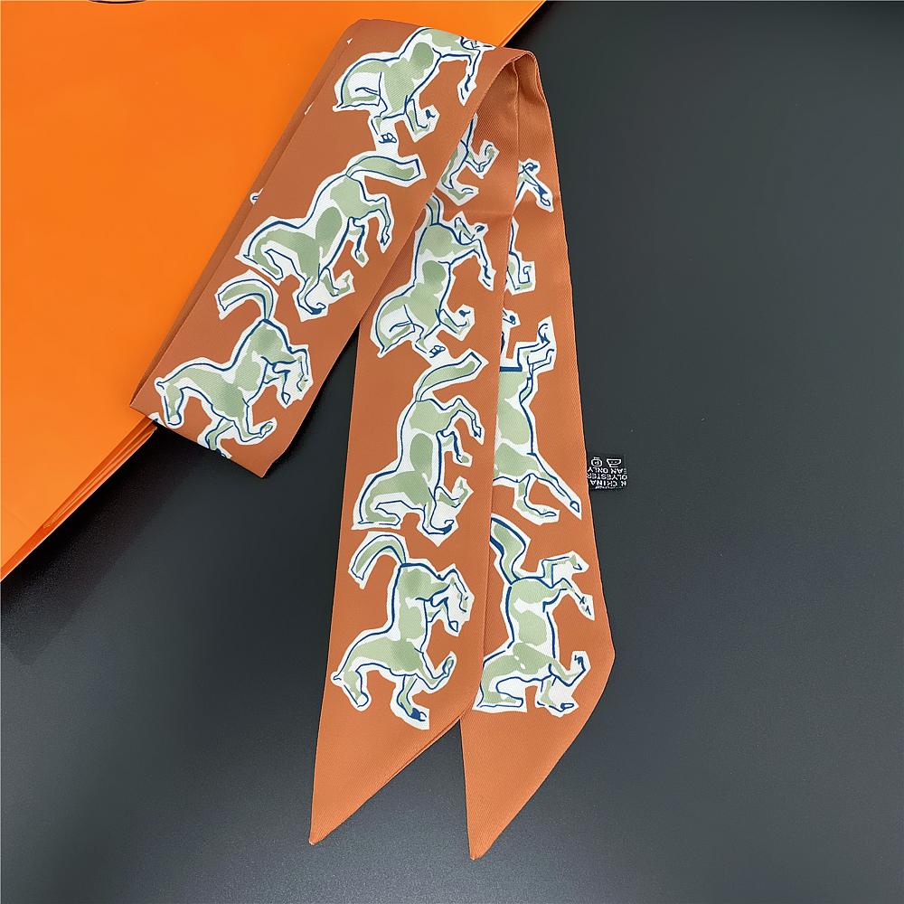 Fashion Women Scarf 2024 Brand Design Luxury Silk Scarf Fashion Horse Print Hair Headband Skinny Bag Scarves Neckerchief