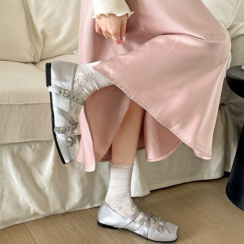 Fashion Summer Butterfly-knot Flat Mary Jane Women Comfort Soft Sole Ladies Elegnat Square Toe Dress Ballets Shoes