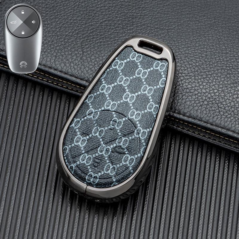 Key Cover for 2022 NIO ES6/ES8/EC6 - Double-Sided Leather and Metal Design, Unobstructed Signal Protection