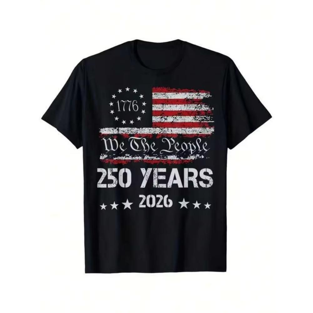 

Independence Day 250th Anniversary 100cotton unisex shirt 2026 Summer Harajuku style mens Short Sleeve fashion Oneck Tshirt 4XL