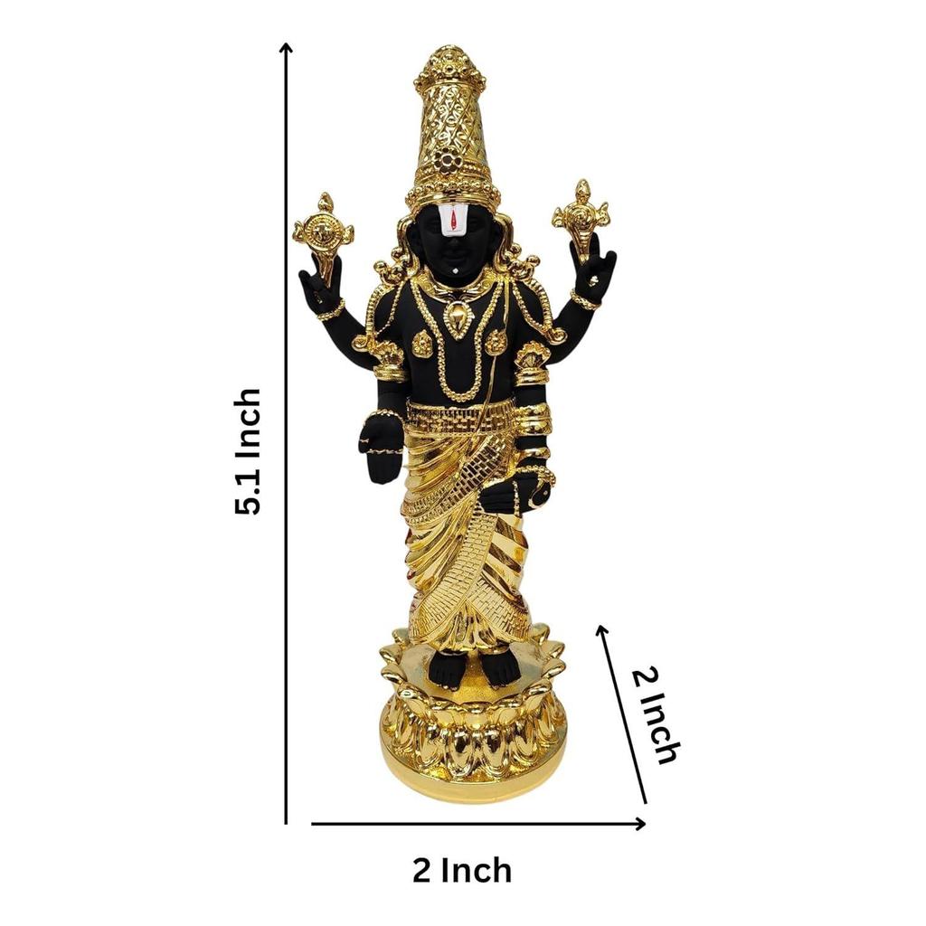 Lord Tirupati Balaji Kamal Gold  Black Idol for Car Dashboard | Lord Venkateswara Swamy for Diwali Decor | Vishnu Ji Idol for Deepavali & Puja Vastu