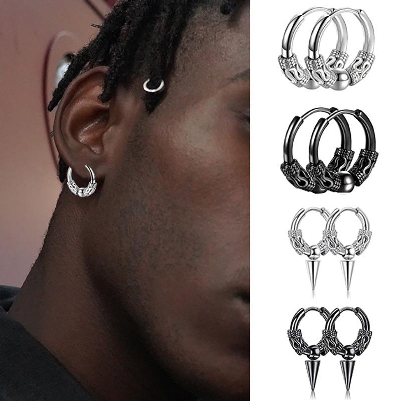 Hip Hop Gotický Designérský Totem Titanová Ocel Kruhová Náušnice pro Muže Osobnost Punkové Piercingové Doplňky Šperky Dárek KAE152
