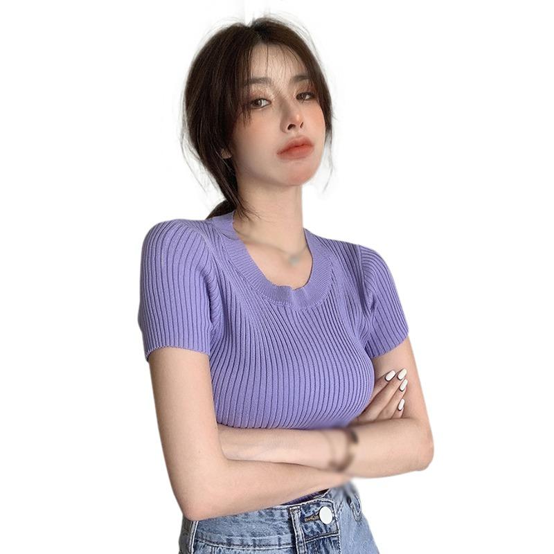 

Женские топы Slim Casual Fashion с короткими рукавами, однотонные