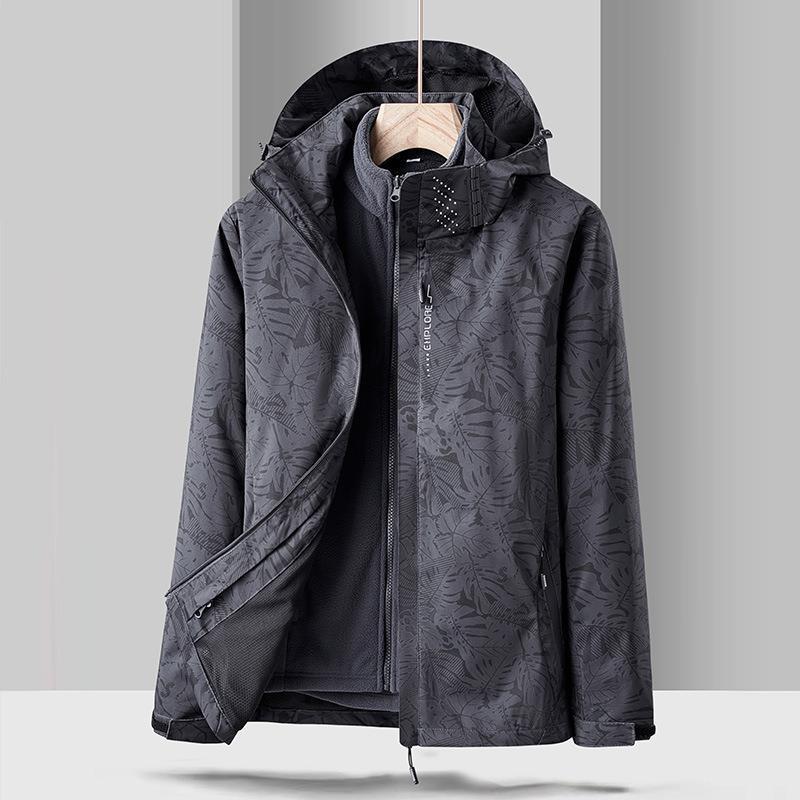 Erkek Çiftin Üçü Bir Arada Akçaağaç Yaprağı Ceket Polar Astar Rüzgar Geçirmez ve Su Geçirmez Dağcılık Takım Elbise İki Parça