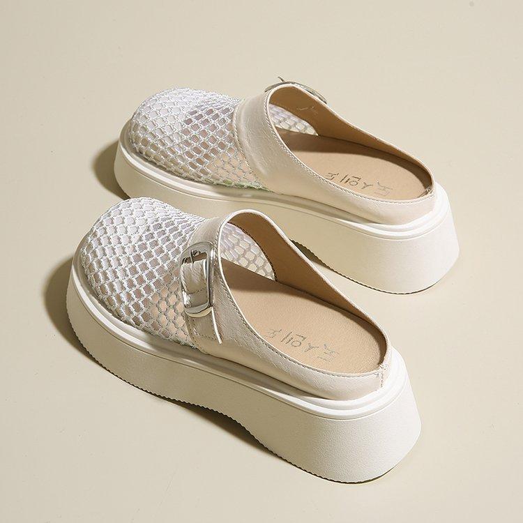 Baotou Half Slippers Women's Outer Wear 2025 Summer New Mesh Breathable Women's Shoes Hole Sandals Platform Beach Slippers