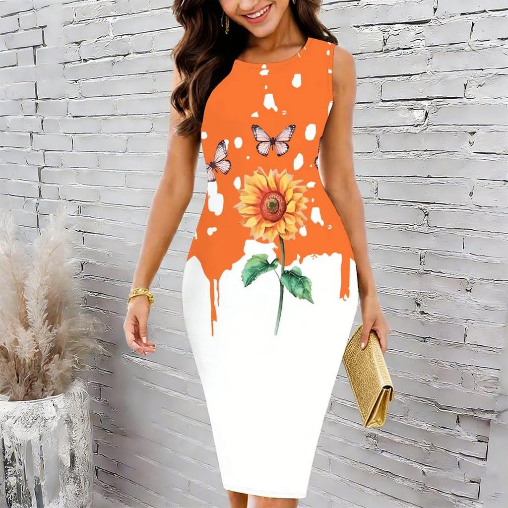 Women Plus Size Crew Neck Sleeveless Midi Dress Black Silver Glitter Butterfly Shimmer Dot Print Bodycon Dress