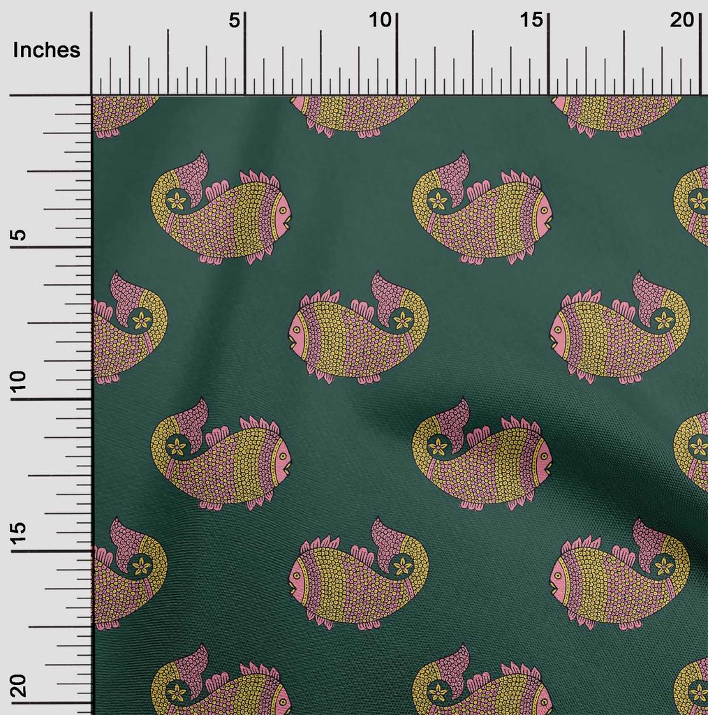 oneOone Cotton Flex Fabric Fish Block Printed Fabric 1 Yard 40 Inch Wide