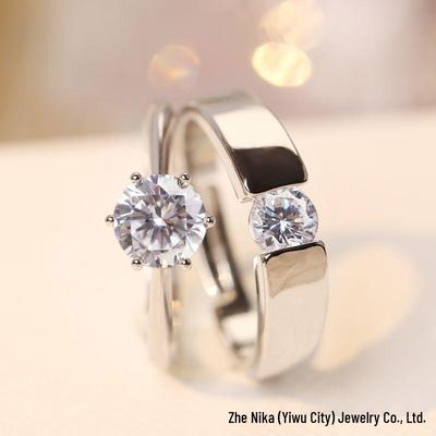 Anillo de Boda Simulado de un Quilate con Seis Garras para Mujer - Accesorio de Ceremonia de Pareja de Diamante Falso