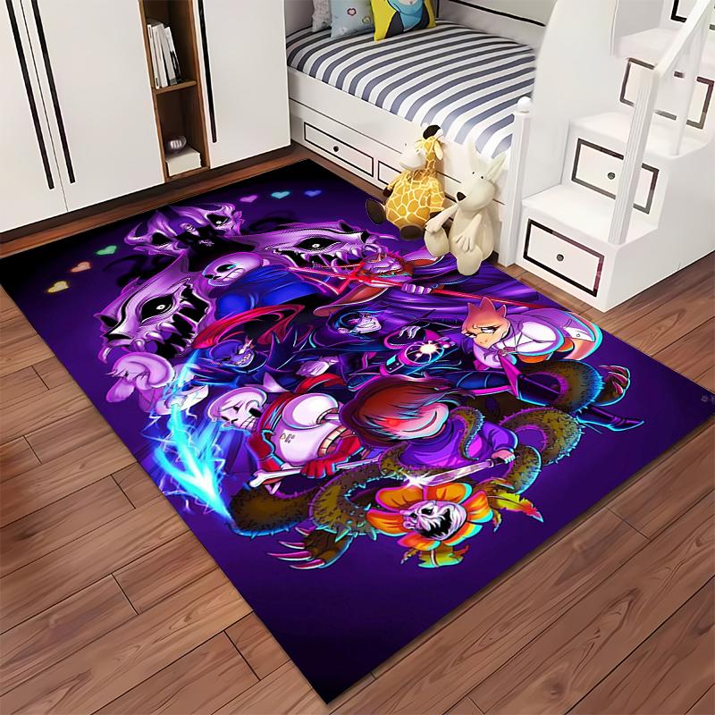 Colorful illustrated characters with dark fantasy theme Non-slip rug suitable for living room and bedroom sofas