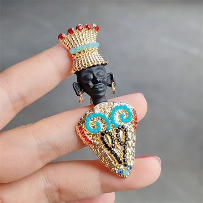 Brož Tribal Chieftain s černou hlavou Exotický egyptský král Středověký drahokam Dámský Vintage živůtek