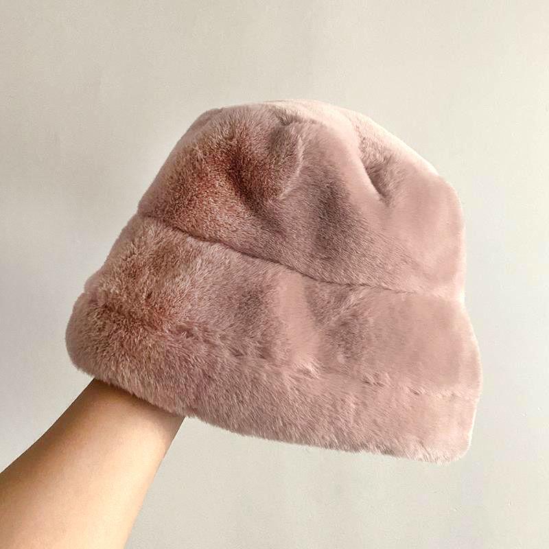 Thick Plush Berets Faux Rabbit Fur Fisherman Hat Women Autumn Winter Warm Thickened Bucket Hats Panama Plush Basin Cap Beanies