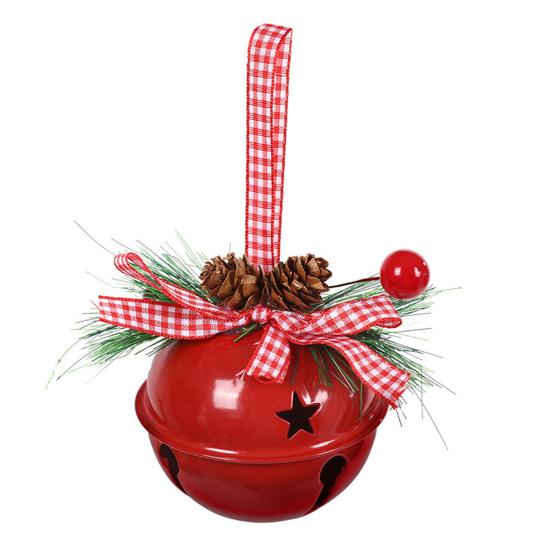 Christmas Bell Ornaments with Pinecones Berries Plaid Bow Rustic Metal Jingle Bells Xmas Tree Hanging Decor for Holiday Door Window Tree Party Decor