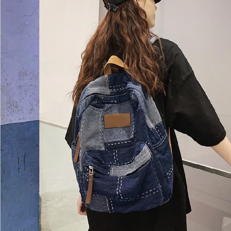 Student School Bag Denims Patched Backpack Girls Aesthetic Backpack Travel Bag Large Capacity Casual Daypacks