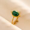 Green Striped Stone Vintage Gold Color Stainless Steel Open Adjustable Rings For Women Men Accessories Finger Jewelry Sun Flower