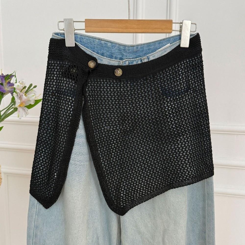 

Korean Style Knitted Shawl Hollow Out Layer Outfits Skirt Crochet Hip Scarf Waist Accessories чёрный