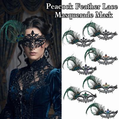 Diamond Decorated Masquerade Mask Elegant Phantom Mask Peacock Feather Mask  Costume Party
