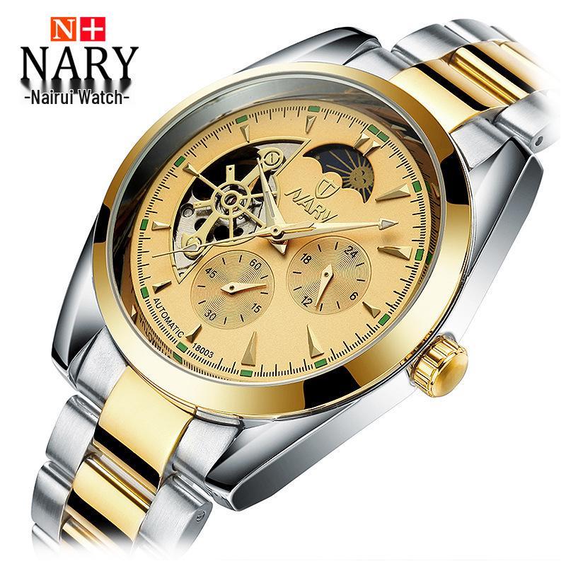 NARY Men s Sun Moon Stars Skeleton Automatic Watch 18003