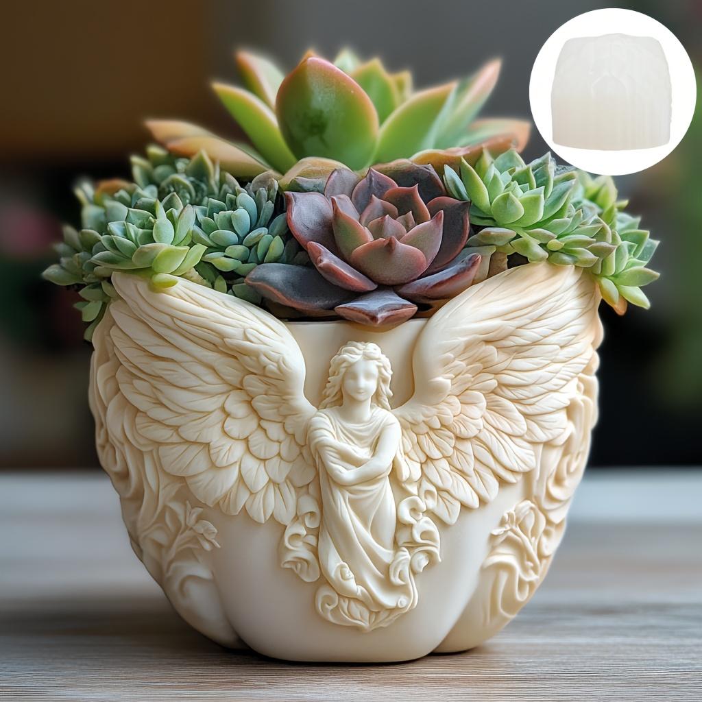 Angel wings succulent plant flowerpot resin silicone mold goddess relief storage box mould wings Maria candle cup gypsum molds