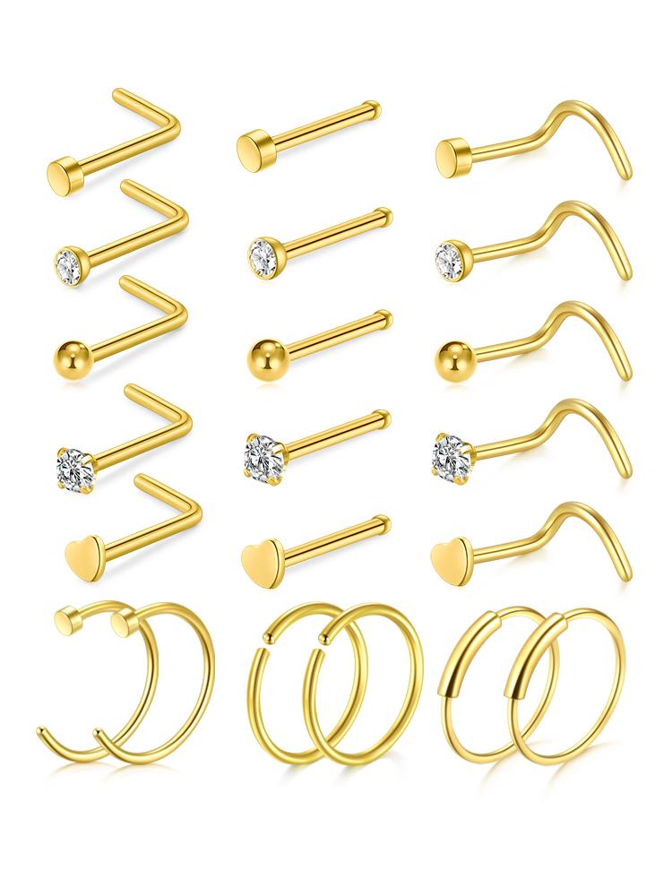 5/6/21 Stück 20G Nasenstecker Edelstahl Nasenflügelstecker Schrauben Nasenring Hoop Körperpiercing Silber Gold Farbe Herz Nasenstecker
