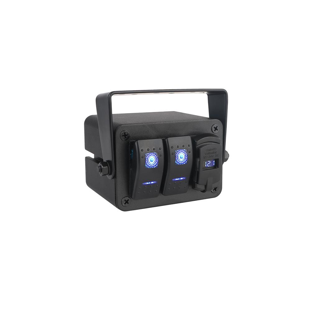 

DC 12V/24V 2/3/4/5 Гнезд Автоаксессуары Автомобиль Морской Автоматический выключатель PD+QC Быстрая зарядка Панель переключателей Цифровой вольтметр 2 Gang