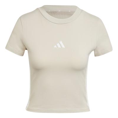 Essentials 3-Streifen Slim Fit Kurzarm Sport-T-Shirt Damen Tops Miracle-Kaolin-Braun Weiß JE1247