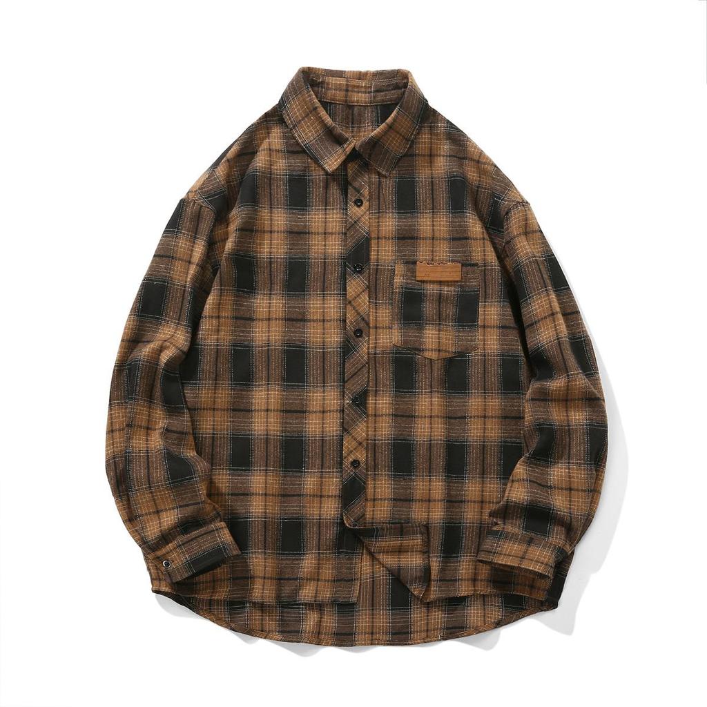 Chemise à carreaux rétro pour homme, vêtement décontracté à manches longues, avec poche unique et boutons, collection printemps-été