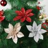 Merry Christmas Xmas Tree Decorations Poinsettia Glitter Flower Christmas Flowers Fake Flowers