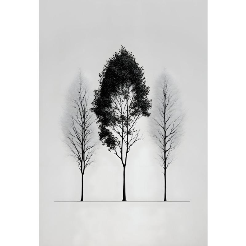 Minimalistisches Schwarz-Weiß Berg Baum Krähe Landschaft Poster Druck Leinwand Gemälde Abstrakt Wandkunst Wohnzimmer Heimdekor