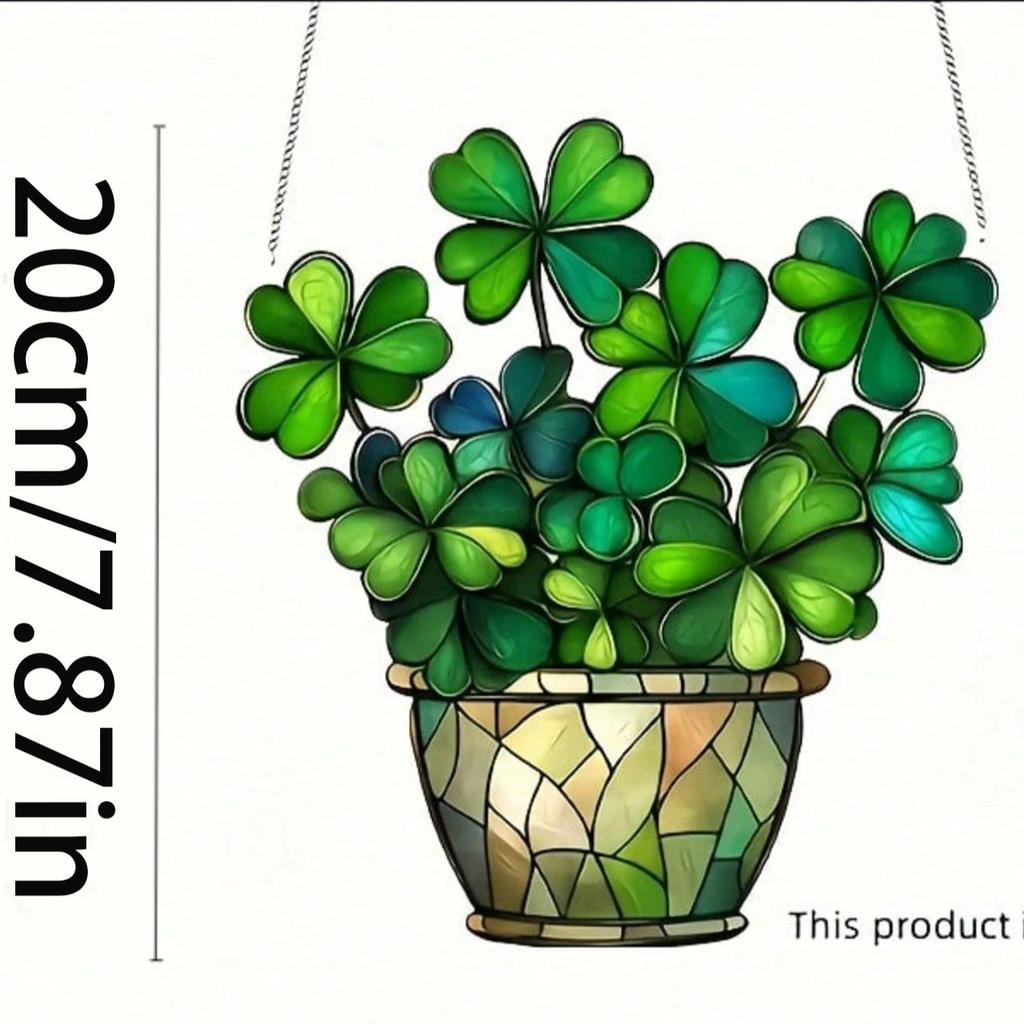 1PCS St. Patrick's Day Lucky Clover Sun Catcher - Window Hanging Decoration, Colorful Glass Style Home Office Light Catcher,