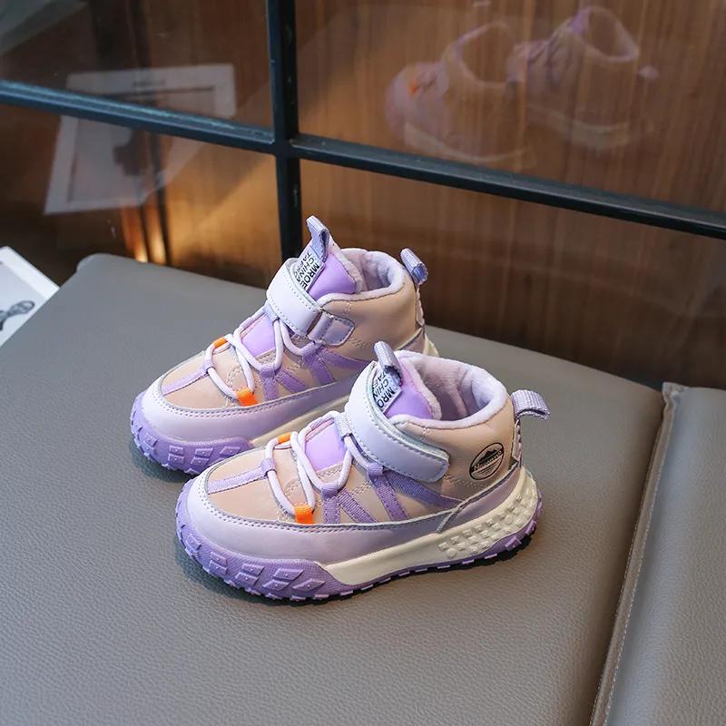 

Дитячі кросівки Осінь Зима Спортивне взуття для хлопчиків Дівчата Плюшеве кашемірове взуття з теплою підкладкою Повсякденне взуття Взуття на шпильці Підліткові балетки 33 фіолетовий