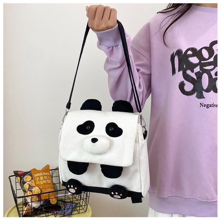 Cute Cartoon Panda Canvas Bag With Zipper Closure For Daily Use And School