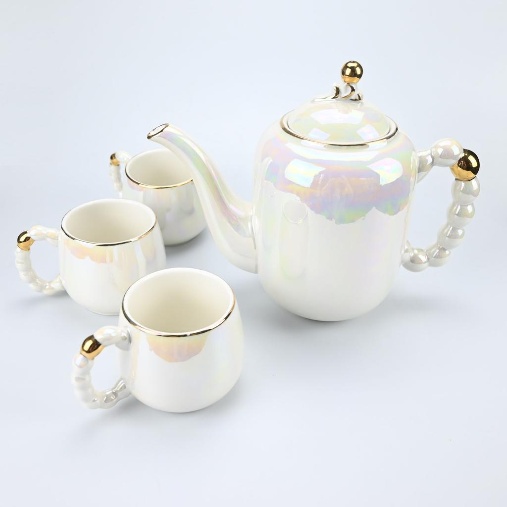 1pc/6pcs/8pcs porcelain tea set colored glaze - pearl colored ceramic teapot and, coffee, tea, creamer, kettle