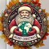 North Pole Santa Claus Metal Round Wall Art, Christmas Decoration, Waterproof Rustproof Indoor Outdoor Hanging Ornament