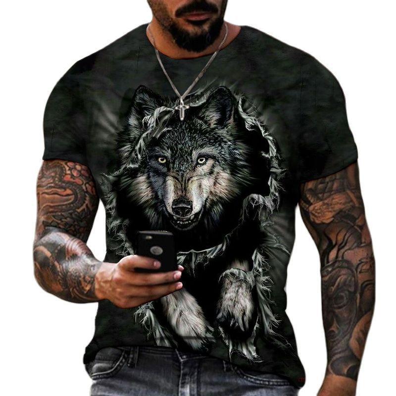 3D Wolf Print Short Sleeve T-Shirt, Cool Streetwear for Men