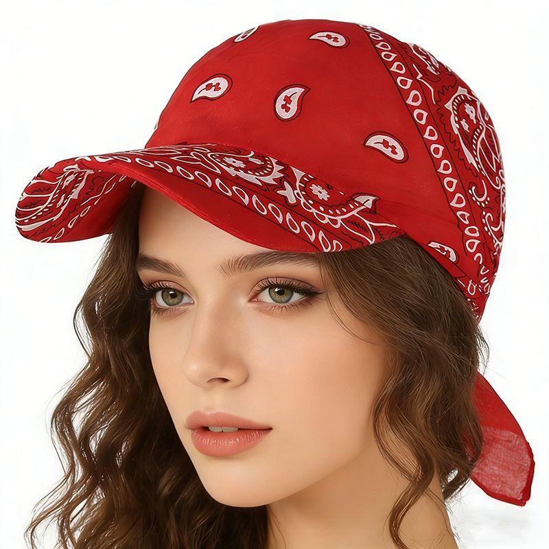 Conella Dames Kleurrijke Paisley Katoenen Hoofddoek Met Vizierrand Bandana Zonbescherming Lichtgewicht Ademend Zomer Buiten rood