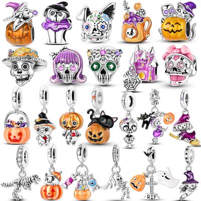 Gothic Charms Copper Halloween Nightmare Pumpkin Skull Witch Beads Fit Bracelet Necklace Women Diy Jewelry