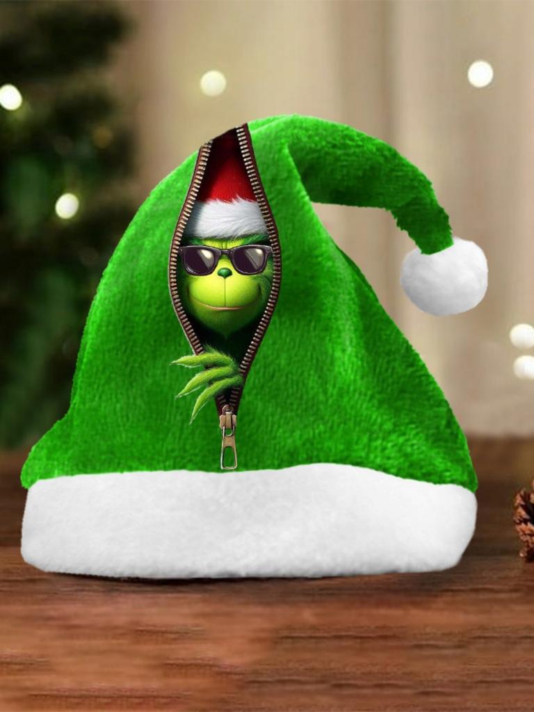 Grinch Green Christmas Hat With Thick Double Sided Velvet For Winter Holiday Celebration