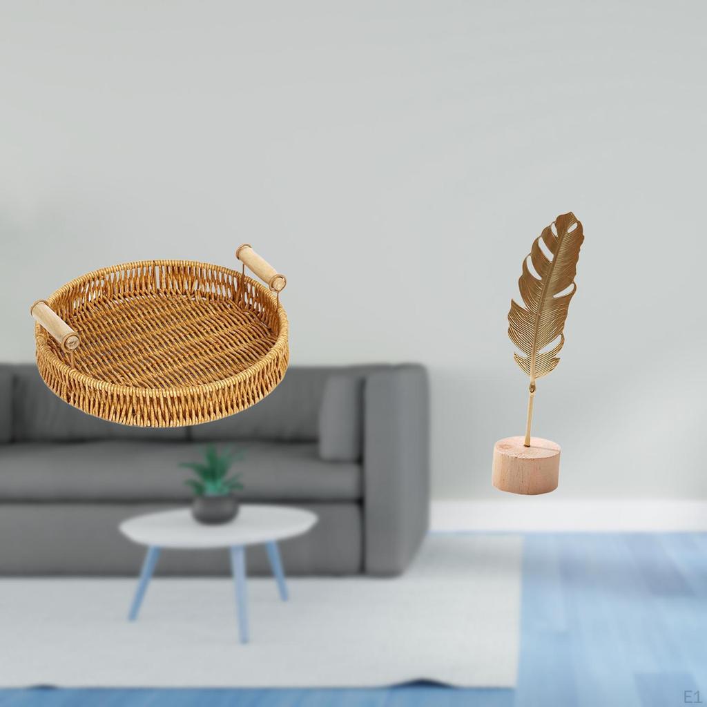 Woven Leaf Fruit Basket Sculpture Snack Serving Bowl with Metal Shaped Figurine Crafts Nordic