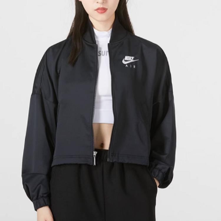 Nike Air Classic Logo Casual Collar Fitted Straight-Cut Long Sleeve Baseball Jacket Women Jackets Black DD5422-010