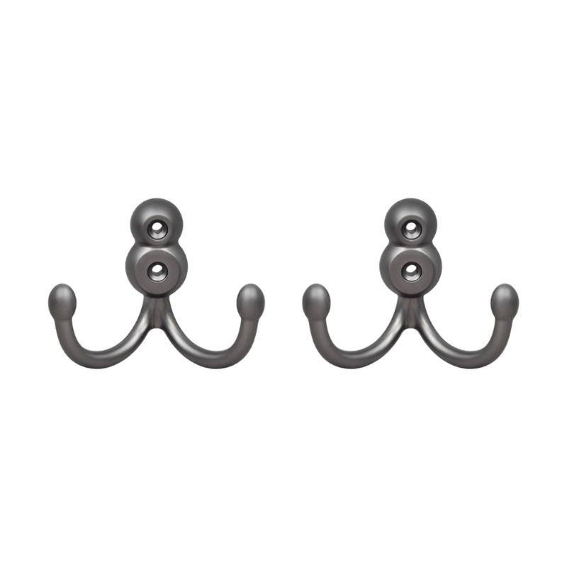 

Pack of 2 Sturdy Double Hooks for Wardrobe and Closet Zinc Alloy Clothes and Hats Hanger Storage Solution