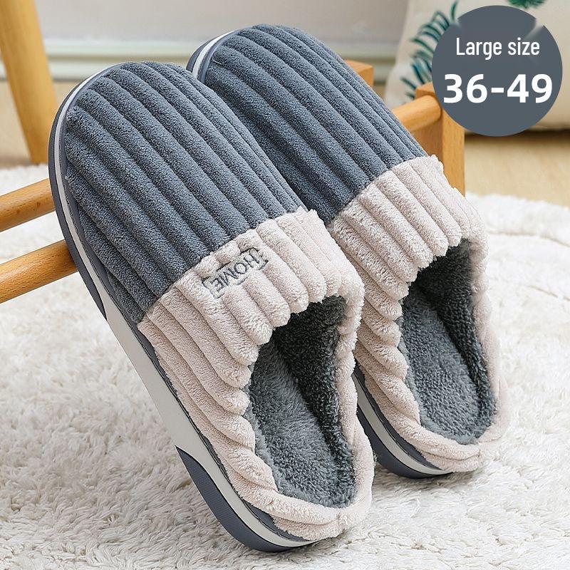 Men's and Women's Extra Large Plush Cotton Slippers - Warm, Non-Slip, Indoor Use for Autumn and Winter