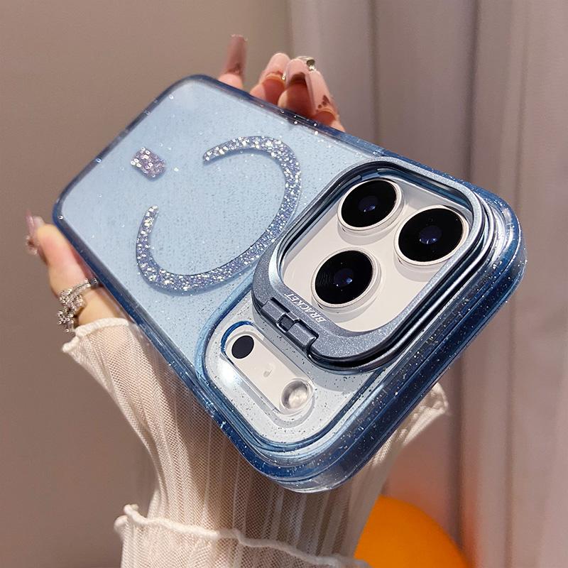 Luxury Clear Bling Magnetic Shockproof Phone Case for IPhone 17 15 16 14 13 12 Pro Max 17 Air for Magsafe Stand Protector Cover