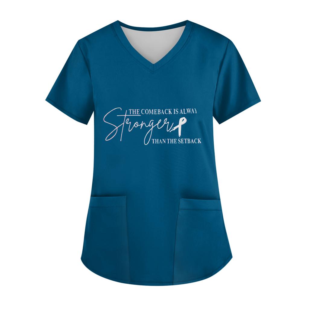 Women's V-Neck Short-Sleeve Pocketed Top With Side Slit