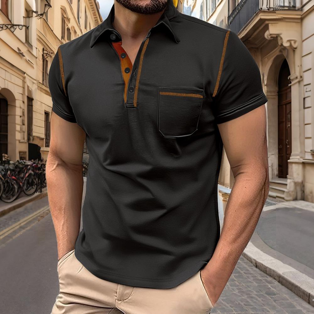 Men's Short-sleeve Henley Polo Shirt - Summer Casual Sport Solid Color Button-down Placket