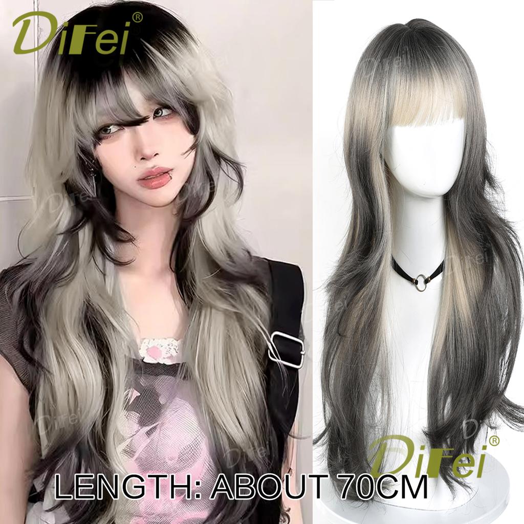 Platinum Blonde Straight Synthetic Cosplay Wig Straight Hair Wig With Straight Bangs Suitable For Women Halloween Christmas Wear