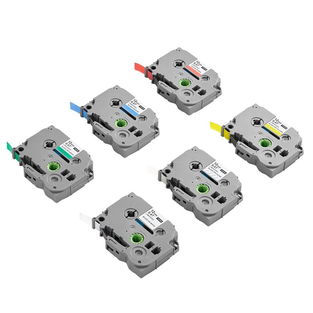Label Maker Tape, 6 Pack, 0.47 In / 12 Mm Colored Label Maker Refills Compatible for Various Types of Brother P-Touch, Replacement for Letra Tag