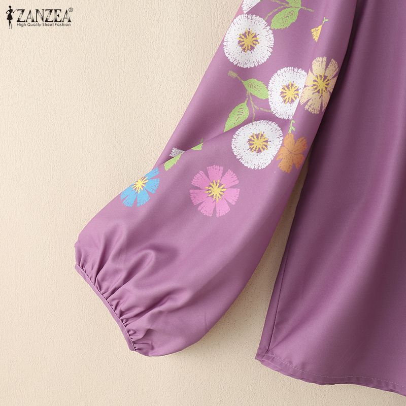ZANZEA Women Floral Print Long Sleeve Round Neck Casual Blouse